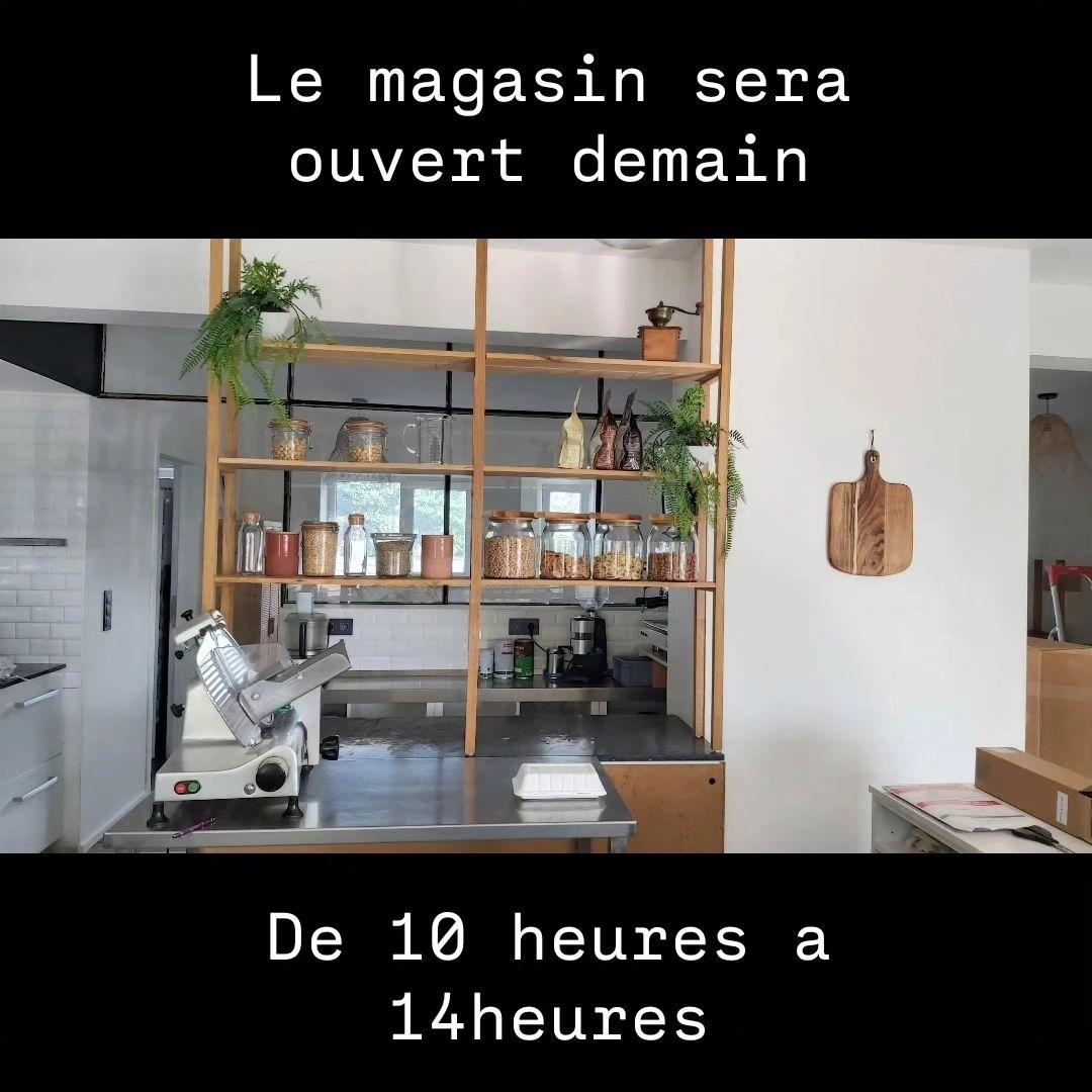 Ouverture demain, vendredi 16 août, de 10h à 14 h.
Uniquement pour l épicerie, vos pains, fromages et plats du jour.
Pas de sandwich :) 🥖
Hâte de vous voir